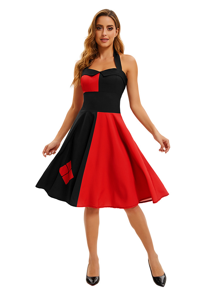 Halloween Dress for Women 1950s  Halter Tie Back Swing Evening Prom Dresses